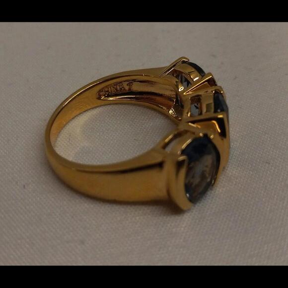 Statement Sterling Silver Gold Toned Blue Stones Ring, size 7 - Picture 5 of 9